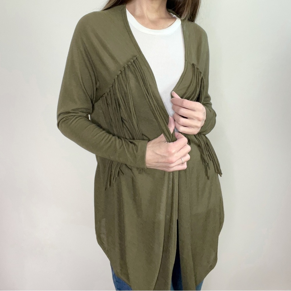 Western Fringe Front Green lightweight Modern Cowgirl Cardigan size Small
